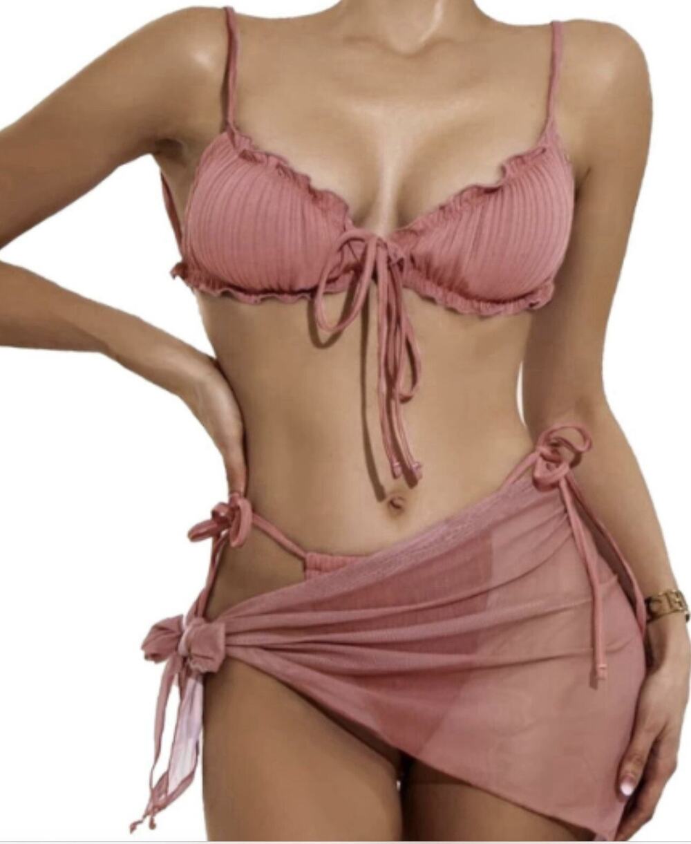 NWOT Women 3 Piece Swimsuit Tie Side Bikini Set Sexy Cover Up Skirt Bathing Suit